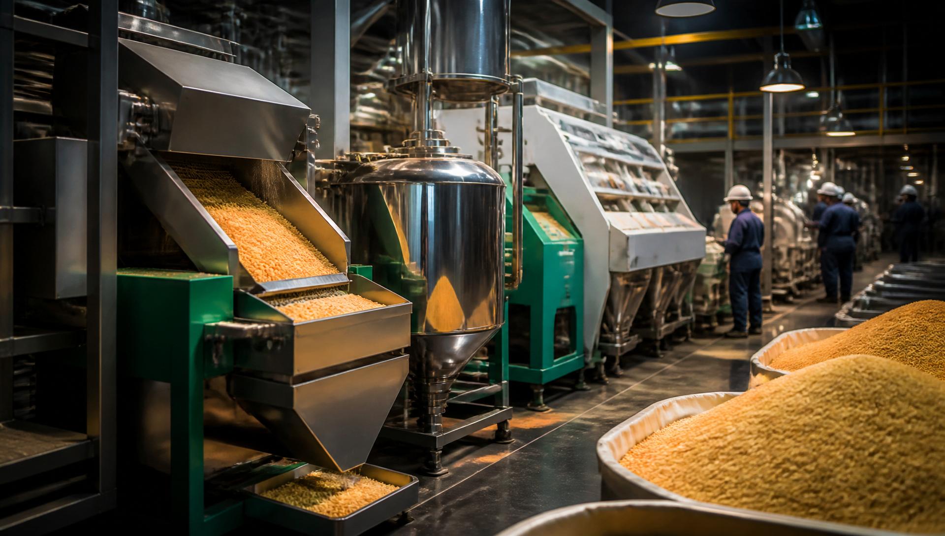 Modern rice mill machinery processing golden rice